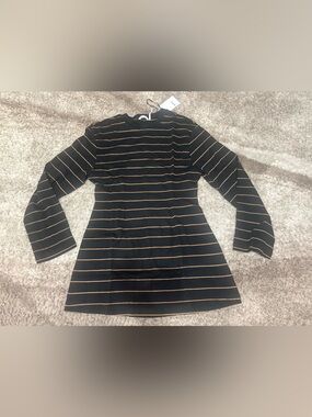 Arrange Monki cinched waist long sleeve mini T-shirt dress in black stripe